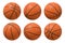 3d rendering of six basketballs shown in different view angles on a white background.