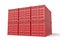 3d rendering of six closed red cargo containers stacked on one another on white background.