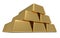 3D rendering of six gold bullion bars representing enormous weath