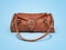 3D rendering small leather bag with pockets with short handles against blue background with shadow