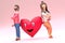 3D rendering of smiley heart shape cartoon holding couple character.