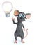 3D rendering of a smiling cartoon mouse with light bulb