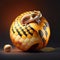 3d rendering of a snake crawling on a pumpkin with some nuts generative AI