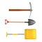 3D Rendering of snow shovel, shovel and pick axe