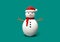 3d rendering of snowman with scarf and santa hat on blue background. 3d minimal concept for Christmas or New year