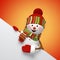 3d rendering of Snowman toy looking out the corner. Christmas greeting card blank mockup isolated with on red background