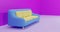 3D Rendering Sofa Blue Yellow Combination with Purple Background