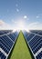 3d rendering of solar farm, field or solar power plant for clean green power energy