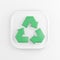 3d rendering square white icon button key green recycling symbol isolated on white