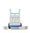 3d rendering of stack of grey hollow bricks on blue hand truck with several bricks lying on ground.