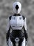 3D rendering of a standing female android robot.