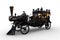 3D rendering of a Steampunk Halloween concept steam powered hearse with lanterns and candles lit isolated on a white background