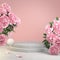 3d Rendering Step Empty Podium Display Shelves Concrete Cement With Bouquet Floral Flower Pink Backgrounds Illustration