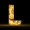 3D rendering stone onyx letter L isolated on black background. Signs and symbols. Alphabet luminous gemstone. Textured materials