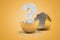 3d rendering of stone question mark hatching out of golden egg on yellow background