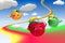 3d rendering of strawberry, orange and green apple characters f