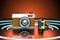 3d rendering studio shot of retro vintage camera with roll films