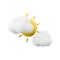 3d rendering sun covered by clouds icon. 3d render cloudy weather with sun icon. Sun covered by clouds