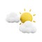 3d rendering sun covered by clouds icon. 3d render cloudy weather with sun icon. Sun covered by clouds