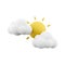 3d rendering sun covered by clouds icon. 3d render cloudy weather with sun icon. Sun covered by clouds
