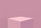 3d rendering. Sweet blank pastel pink color cube box design with wall background.