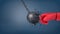 3d rendering of swinging wrecking ball crashes when collides with a huge red boxing glove.