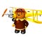 3d rendering Teddy bear pilot and yellow old biplane aircraft against white background