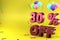 3d rendering of Thirty Percent Off, Different Ballon Color and Yellow Theme