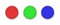 3d rendering of three colorful push buttons, a red, a blue and a green one.