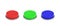 3d rendering of three colorful push buttons, a red, a blue and a green one.