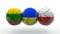 3D rendering of three destroyed spheres with flags of Lithuania, Poland and Ukraine. The idea of creating the Lublin triangle, its