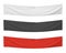 3d rendering of three horizontally flags of white, black and red colors hanging on a white background.