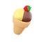 3d rendering three ice cream balls of ice cream with banana, chocolate, raspberry flavor and strawberries on top icon