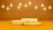 3D rendering of a three podiums and hanging lights on a yellow background for product presentation