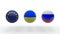 3D rendering of three spheres, Europe, Ukraine and Russia. The idea of economic and political confrontation and balance in the