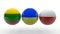 3D rendering of three spheres with flags of Poland, Ukraine and Lithuania. The idea of creating a political European bloc is the