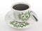 3d rendering traditional Malaysian authentic black coffee Kopi O. Vintage floral pattern cup and plate set with tea spoon.