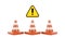 3D rendering of traffic cones with an exclamation on white background, Warning alert signs for road construction works concept