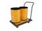 3D rendering transportation of barrels on an orange trolley on white background no shadow