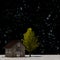 3d rendering tree and house in full leaf in winter  against sky