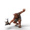 3D rendering of a Troll in battle with a wooden club weapon isolated on a white background