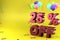 3d rendering of Twenty Five Percent Off, Different Ballon Color and Yellow Theme