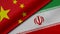 3D Rendering of two flags from China and Islamic Republic of Iran