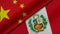 3D Rendering of two flags from China and Republic of Peru