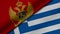 3D rendering of two flags of Montenegro and Greece together with fabric texture, bilateral relations, peace and conflict between