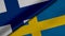 3D Rendering of two flags from Republic of Finland and Kingdom of Sweden together with fabric texture, bilateral relations, peace