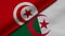 3D rendering of two flags of Republic of Tunisia and People`s Democratic Republic of Algeria