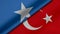 3D rendering of two flags of Republic of Turkey and Federal Republic of Somalia together with fabric texture, bilateral relations