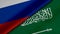 3D Rendering of two flags of Russian Federation and Saudi Arabia together with fabric texture, bilateral relations, peace and