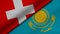 3D Rendering of two flags from Swiss Confederation and Republic of Kazakhstan